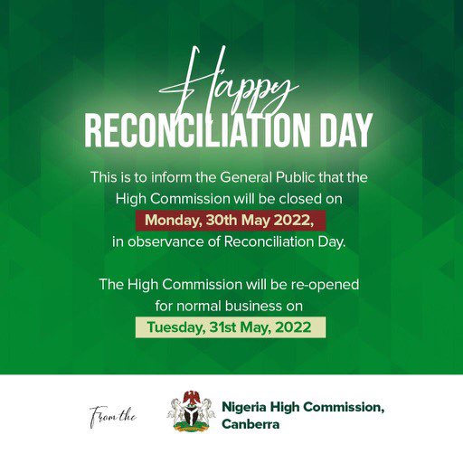 Notice of Public Holiday Reconciliation Day